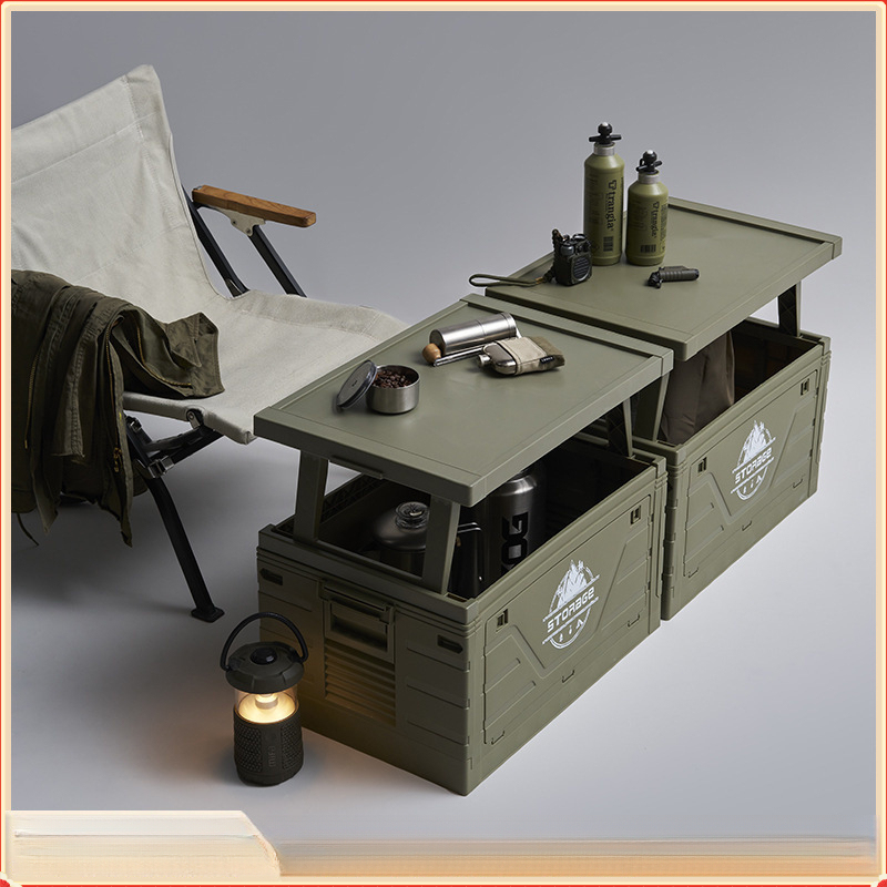 Outdoor Camping Bin - Foldable Camping Storage Box With Table