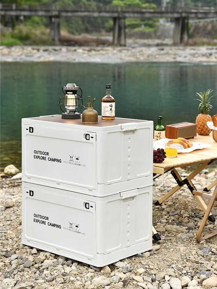 Outdoor Camping Folding Storage Box - Outdoor Storage Box with Wooden Lid