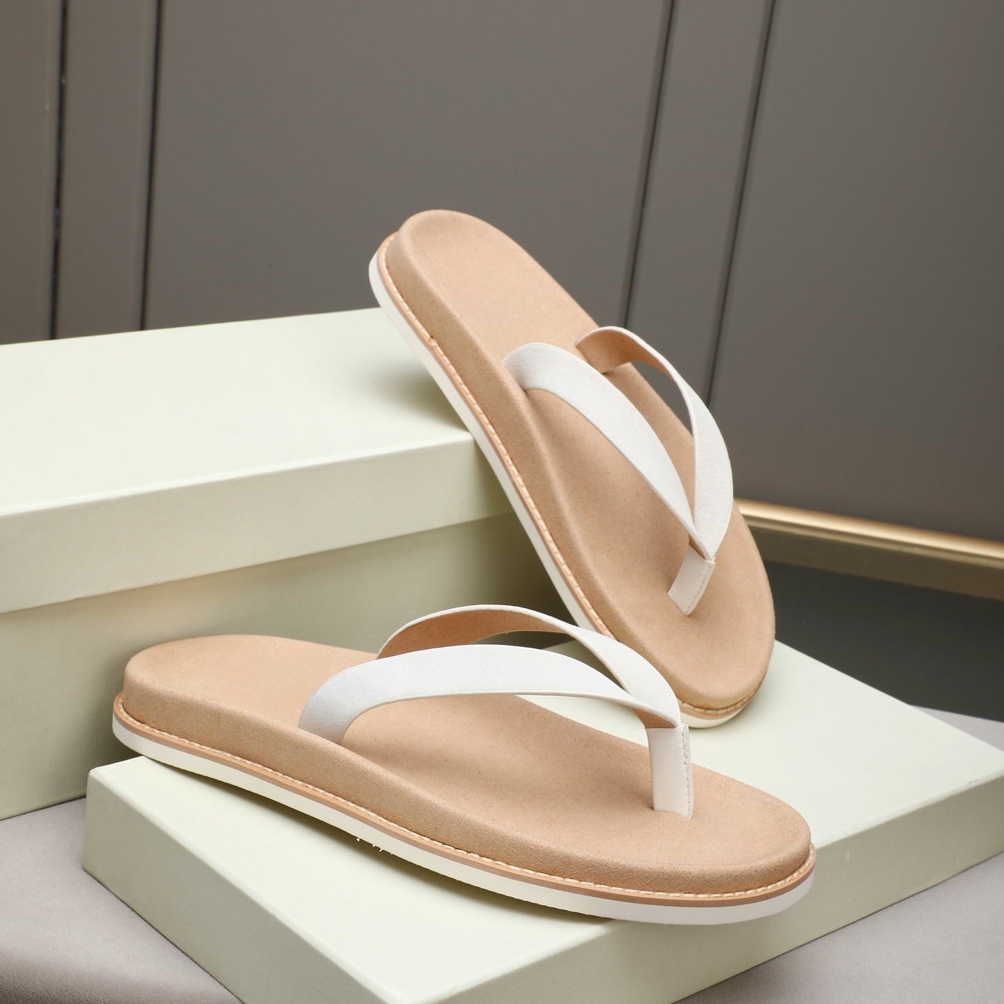 Outdoor Indoor Camping - Luxury Brand Genuine Leather Slippers, Outdoor