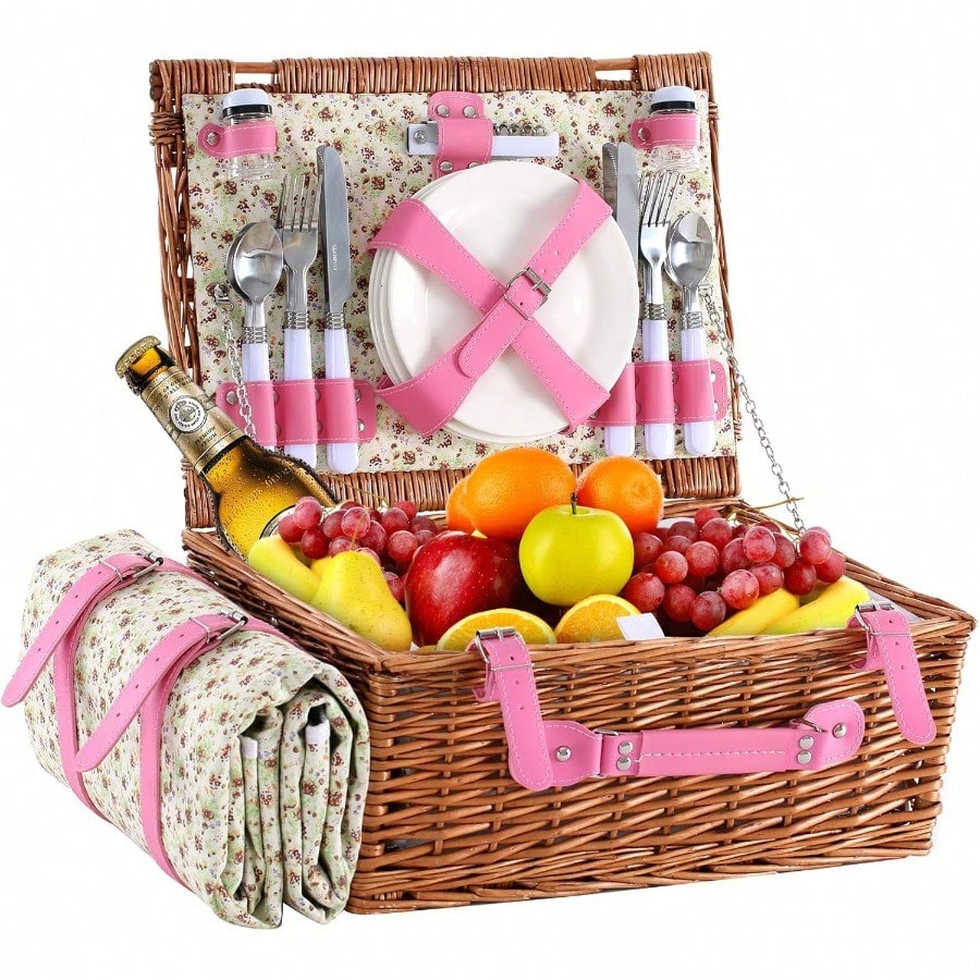 Wicker Picnic Basket For 4 Wit - Outdoor Camping Blanket incelemesi ve fiyatı
