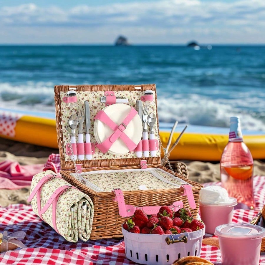 Wicker Picnic Basket For 4 Wit - Outdoor Camping Blanket incelemesi ve fiyatı