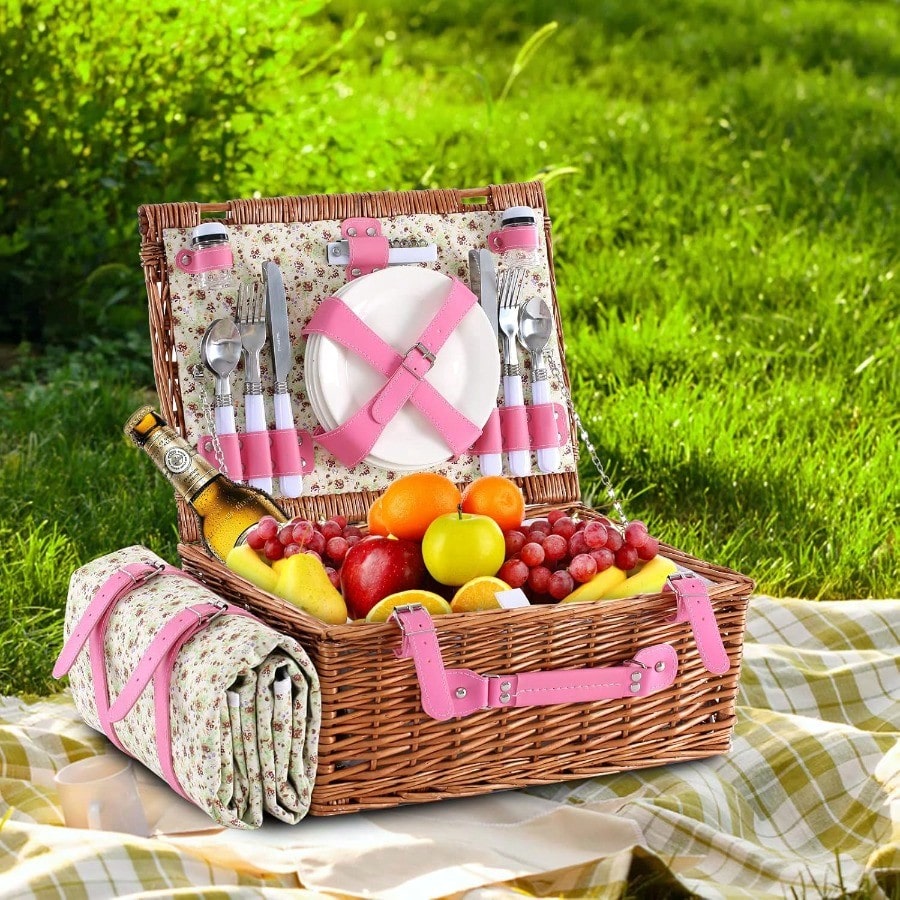 Wicker Picnic Basket For 4 Wit - Outdoor Camping Blanket incelemesi ve fiyatı