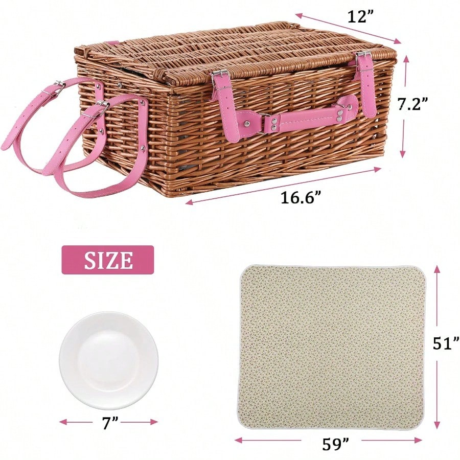 Wicker Picnic Basket For 4 Wit - Outdoor Camping Blanket incelemesi ve fiyatı